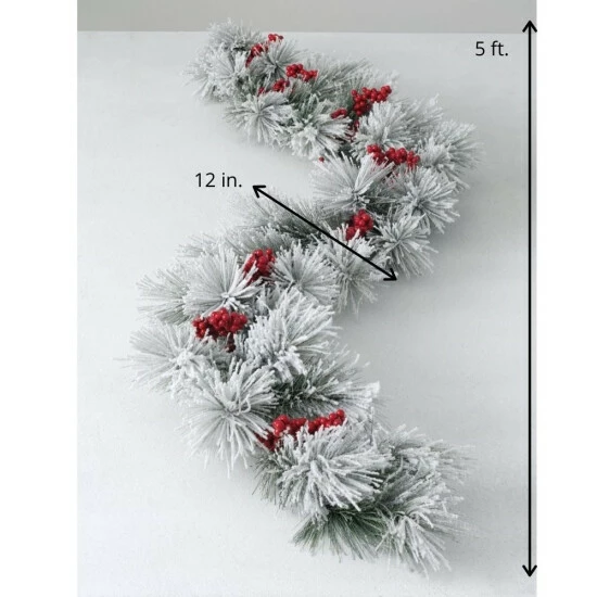 Wholesale ๐ Sullivans 5' Artificial Flocked Pine & Berry Garland - Set Of 2 - Green - 5'L X 12"W X 8"H ๐ 5 Wholesale ๐ Sullivans 5' Artificial Flocked Pine & Berry Garland - Set Of 2 - Green - 5'L X 12"W X 8"H ๐ - Image 3