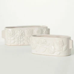 Best reviews of 👍 Sullivans 4 In. And 4.5 In. Raised Floral Oval Planter - Set Of 2; White ✨