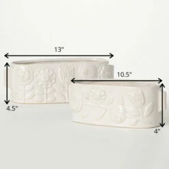 Best reviews of 👍 Sullivans 4 In. And 4.5 In. Raised Floral Oval Planter - Set Of 2; White ✨ -Sullivans Sales unnamed file 5012