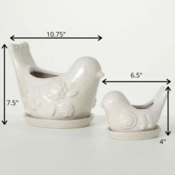 Deals 😍 Sullivans 4 In. And 7.5 In. Raised Floral Bird Planter - Set Of 2; White 🔔 -Sullivans Sales unnamed file 5018