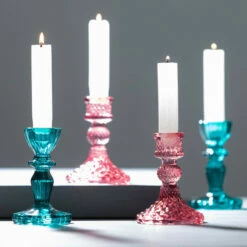Brand new 👍 Sullivans 4 In And 4.5 In Teal Glass Candlestick Holders - Set Of 2; Blue - 2.75"L X 2.75"W X 4.5"H; 2.75"L X 2.75"W X 4"H 💯 -Sullivans Sales unnamed file 5091