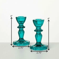 Brand new 👍 Sullivans 4 In And 4.5 In Teal Glass Candlestick Holders - Set Of 2; Blue - 2.75"L X 2.75"W X 4.5"H; 2.75"L X 2.75"W X 4"H 💯 -Sullivans Sales unnamed file 5092
