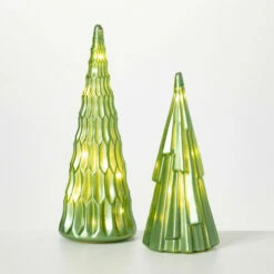 Discount π Sullivans Illuminated Glass Cone Tree - Set Of 2 - 3.25"L X 3.25"W X 8.75"H; 3.25"L X 3.25"W X 7"H π