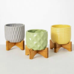 Outlet ⭐ Sullivans Citrus Glazed Planter On Stand - 4.5"L X 4.5"W X 5.25"H 🔔