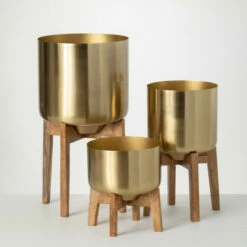 Wholesale 🔔 Sullivans Brass Planter Trio On Stands - Set Of 3 🎉