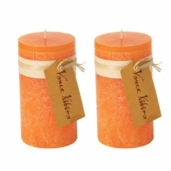 Cheap β€οΈ Sullivans Tangerine Timber Pillar Candles - Set Of 2 π