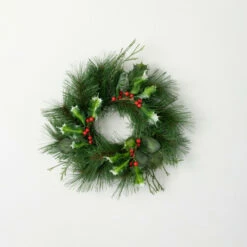 Coupon 😀 Sullivans 15" Artificial Holly, Berry & Pine Mini Wreath 🎁