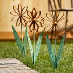 Hot Sale 👏 Sullivans 24.25" Color-Bursting Flower Stakes - Set Of 3; Multicolor 😉 -Sullivans Sales unnamed file 5852