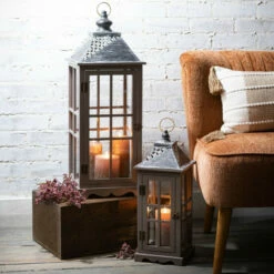 Deals 💯 Sullivans Classic Gray Panel Lantern - Set Of 2 - 10.5"L X 10.5"W X 28.25"H; 7.5"L X 7.5"W X 18.75"H 🎁 -Sullivans Sales unnamed file 5882