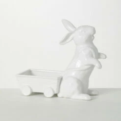 Best deal ❤️ Sullivans Glazed White Decorative Bunny Wagon Basin ⭐