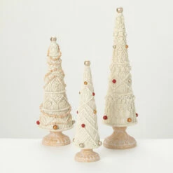New 👏 Sullivans Resin Bo-Ho Cone Tree - Set Of 3 - 5"Lx5"Wx19"H; 5"Lx5"Wx14.75"H; 4"Lx4"Wx12.75"H 💯