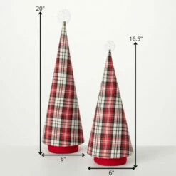 Brand new ⭐ Sullivans Fabric Plaid Cone Tree - Set Of 2 - 6"L X 6"W X 16.5"H; 6"L X 6"W X 20"H ✨ -Sullivans Sales unnamed file 6099