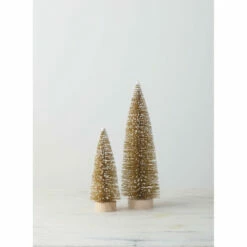 Best Pirce ✨ Sullivans Gold Wire Brush Trees With Snow - Set Of 2 - 4.5"L X 4.5"W X 14.5"H/3.5"L X 3.5"W X 9"H ✔️