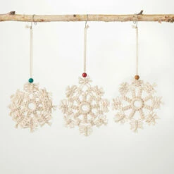 Outlet 🛒 Sullivans Macrame Snowflake Ornament - Set Of 3 ⭐