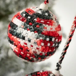 Brand new 🔔 Sullivans Red-Black Knit Ball Ornaments - Set Of 2 🔔 -Sullivans Sales unnamed file 6516