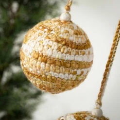 New 👍 Sullivans Gold-White Knit Ball Ornaments - Set Of 2 👏 -Sullivans Sales unnamed file 6518