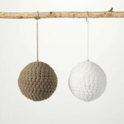 New 🎁 Sullivans Gray & White Pompom Ornaments - Set Of 2 🤩