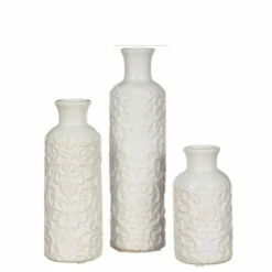Budget 🧨 Sullivans White Embossed Bud Vases - Set Of 3 ✔️