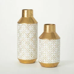 Top 10 💯 Sullivans 16.5 In. And 12.75 In. Patterned Imprinted Vase - Set Of 2; White And Gold 🥰