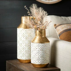 Top 10 💯 Sullivans 16.5 In. And 12.75 In. Patterned Imprinted Vase - Set Of 2; White And Gold 🥰 -Sullivans Sales unnamed file 7553