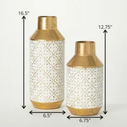 Top 10 💯 Sullivans 16.5 In. And 12.75 In. Patterned Imprinted Vase - Set Of 2; White And Gold 🥰 -Sullivans Sales unnamed file 7554