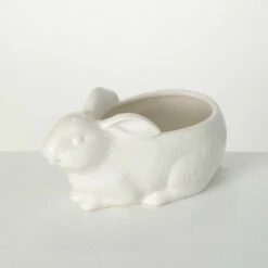 New 💯 Sullivans Glazed White Decorative Bunny Planter 💯