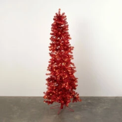 Cheap 🤩 Sullivans 6'9" Artificial Red Illuminated Tinsel ❄ Christmas Tree - 29"L X 29"W X 81"H 🤩