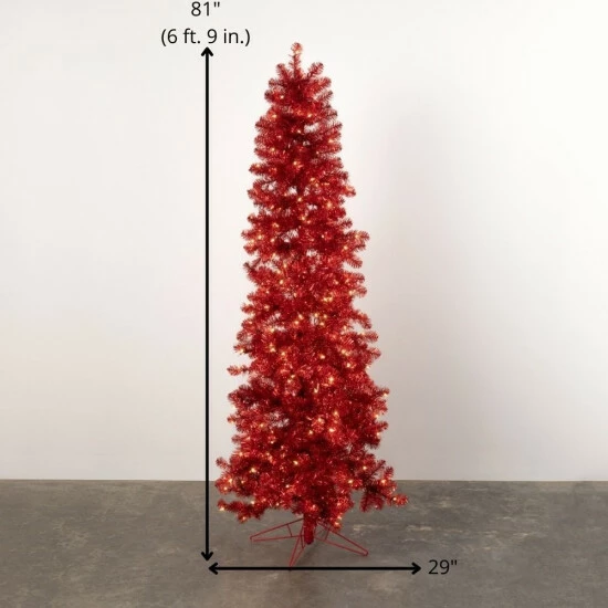 Cheap 🤩 Sullivans 6'9" Artificial Red Illuminated Tinsel ❄ Christmas Tree - 29"L X 29"W X 81"H 🤩 5 Cheap 🤩 Sullivans 6'9" Artificial Red Illuminated Tinsel ❄ Christmas Tree - 29"L X 29"W X 81"H 🤩 - Image 3