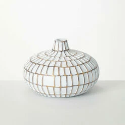 New ✔️ Sullivans Gold Brushed Mod Pattern Vase 🎁