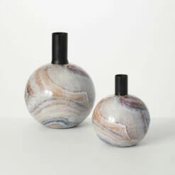 New ✔️ Sullivans Marbleized Deco Metal Vase - Set Of 2 👏