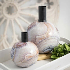 New ✔️ Sullivans Marbleized Deco Metal Vase - Set Of 2 👏 -Sullivans Sales unnamed file 969